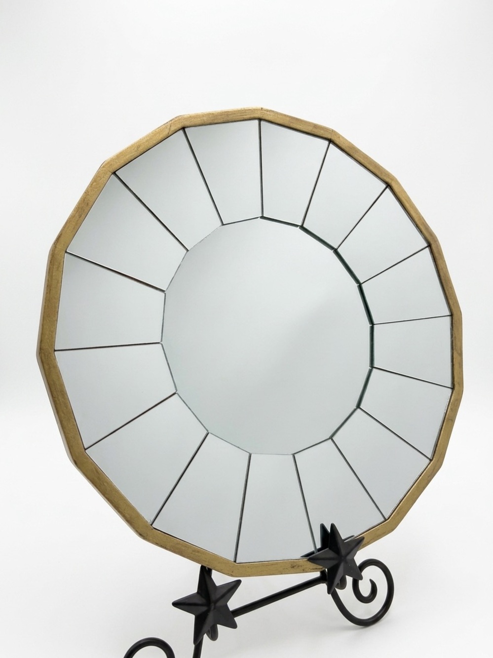 Modern Segmented Round Wall Mirror with Elegant Gold and Brown Tone Frame